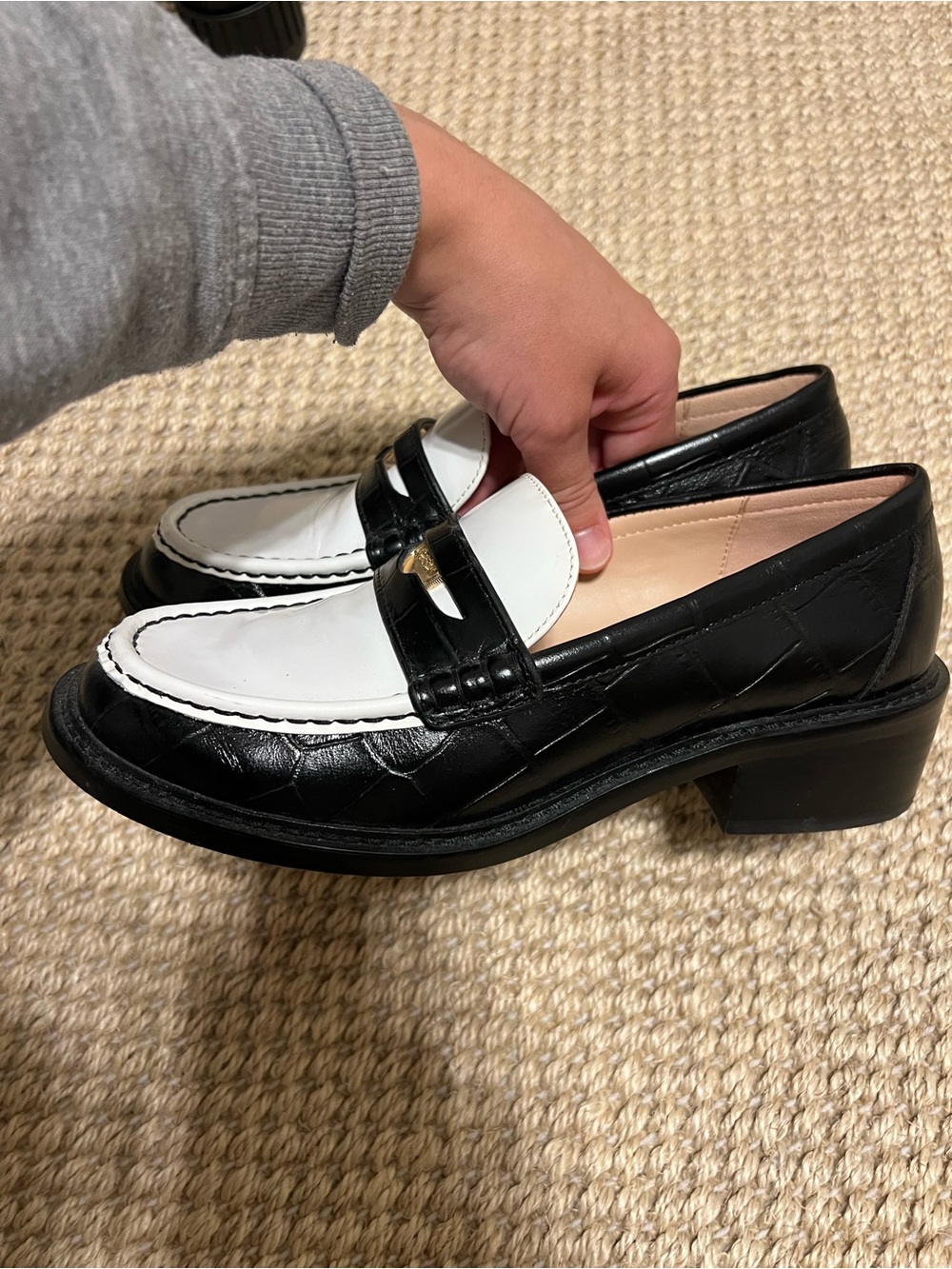 J. Crew Black and White Leather Two-Tone Penny Loafers